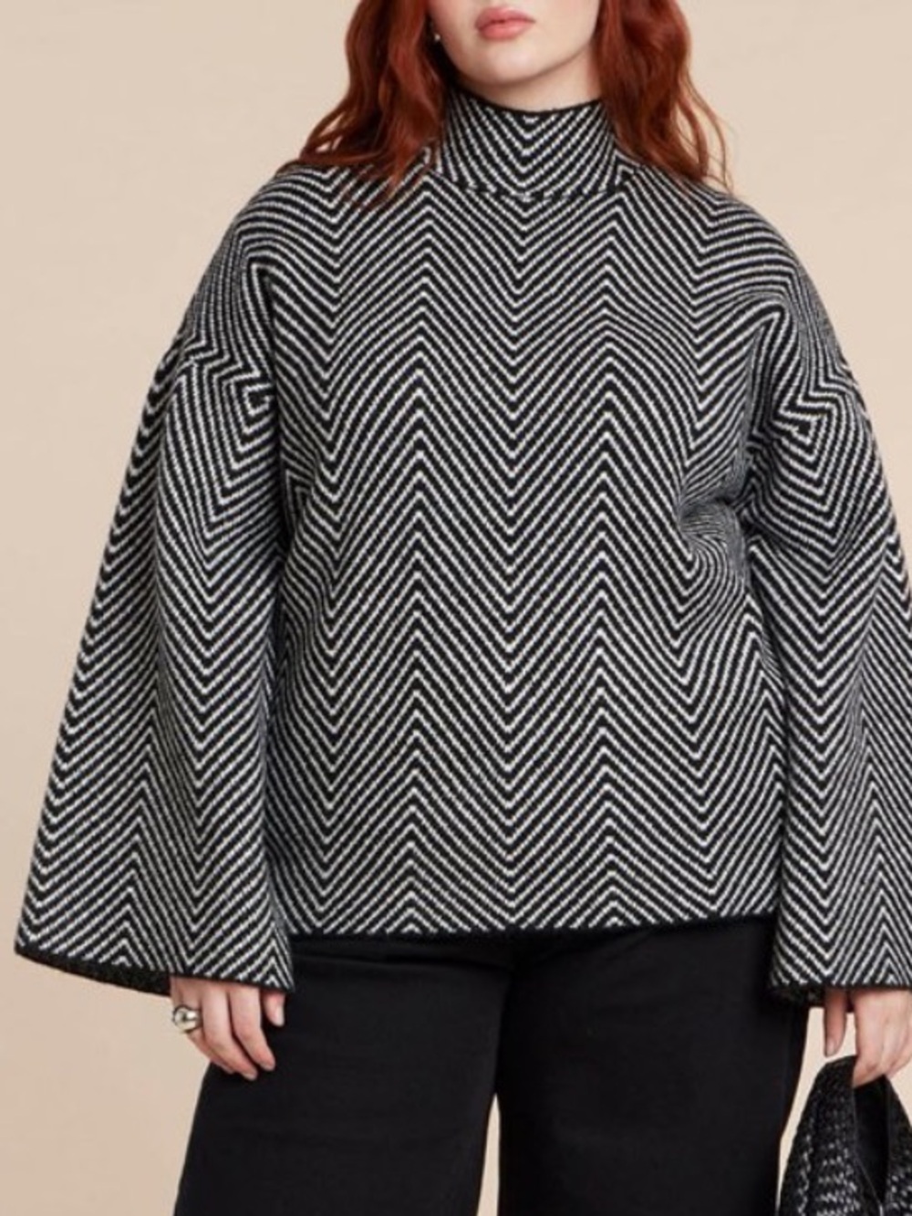 Eloquii Chevron Intarsia Knit Mock Neck Black White Chevron Pullover Sweater 18